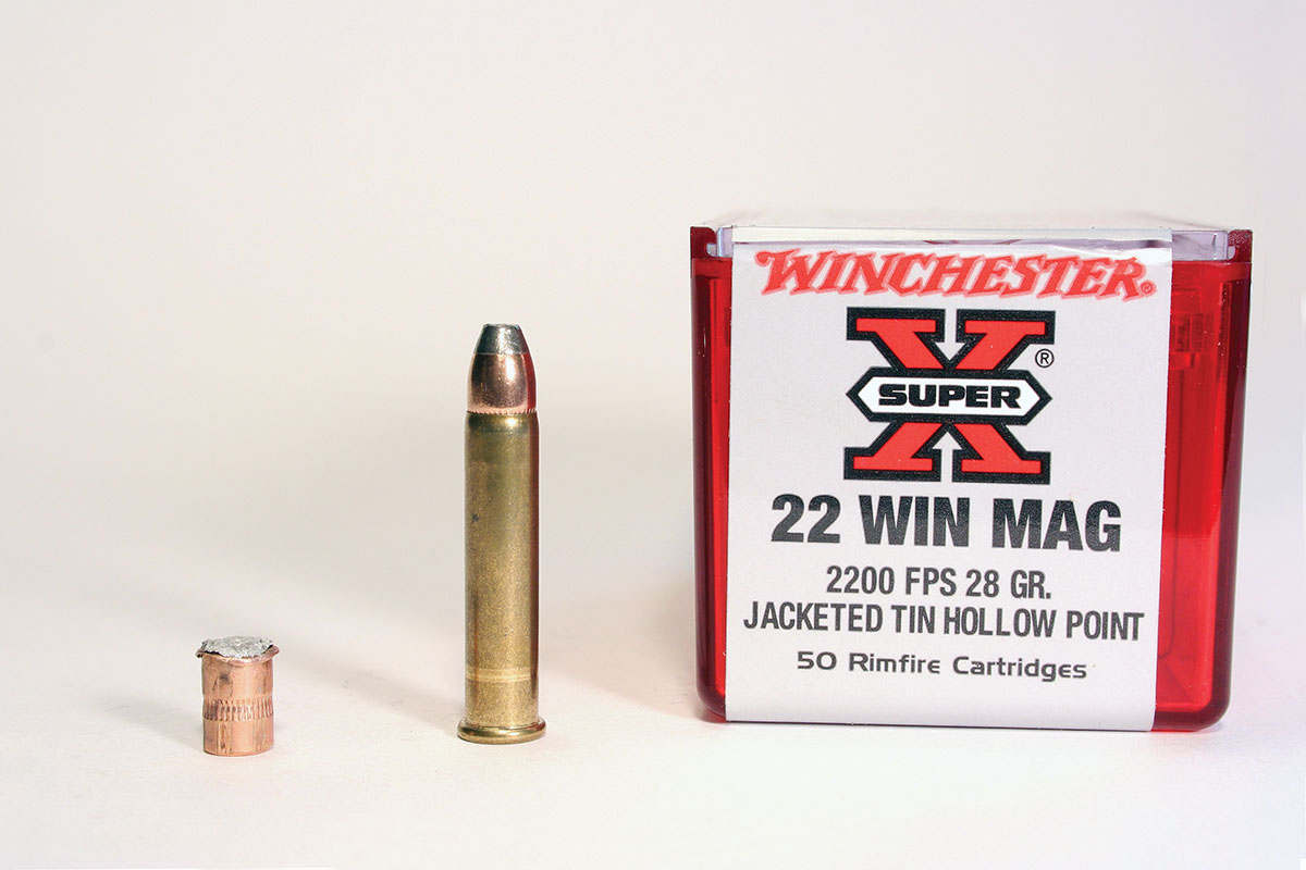 Winchester offers a lead-free load for the 22 WMR. This 28-grain Tin Hollow Point bullet penetrates well but with unimpressive tissue damage.